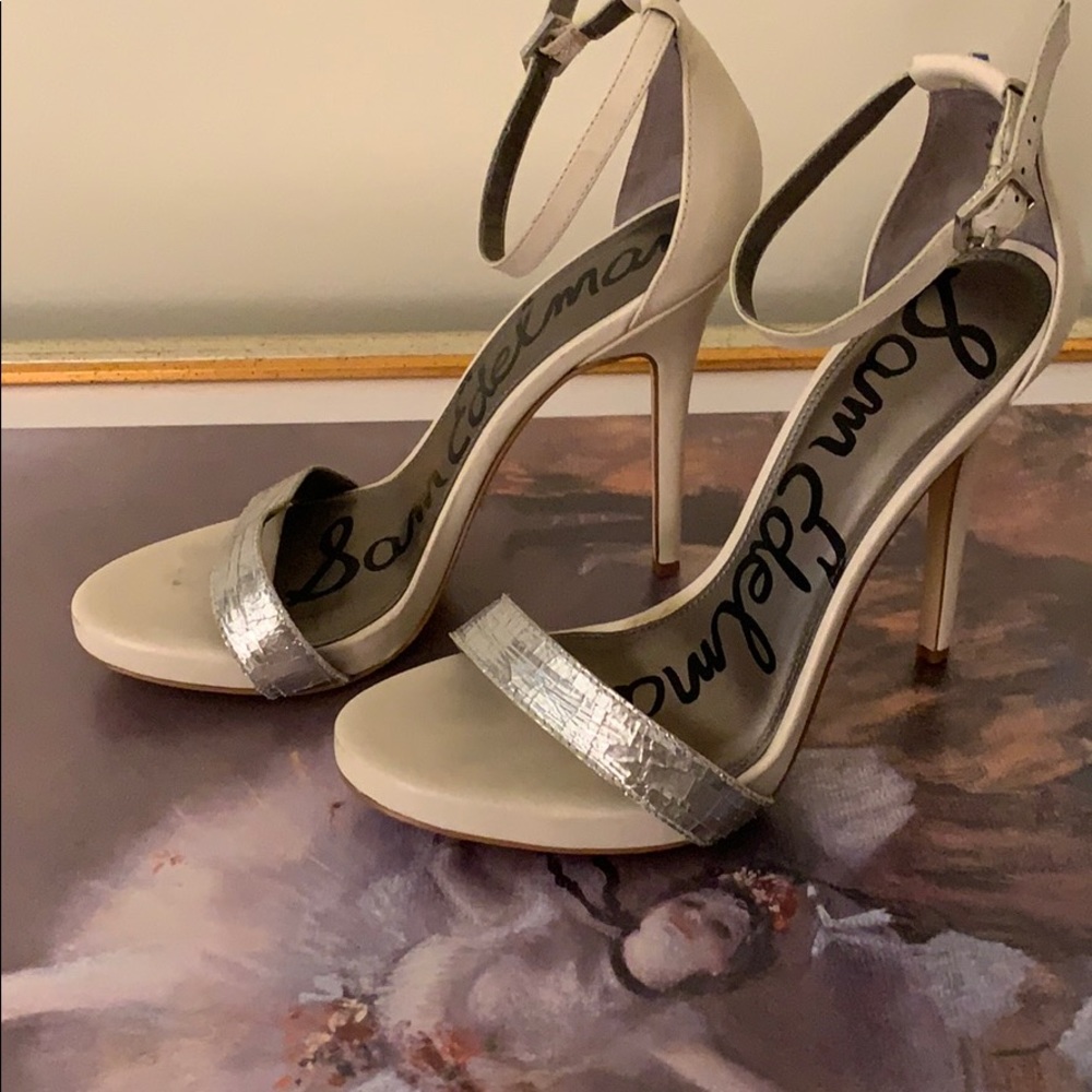 Sam Edelman silver and white heels